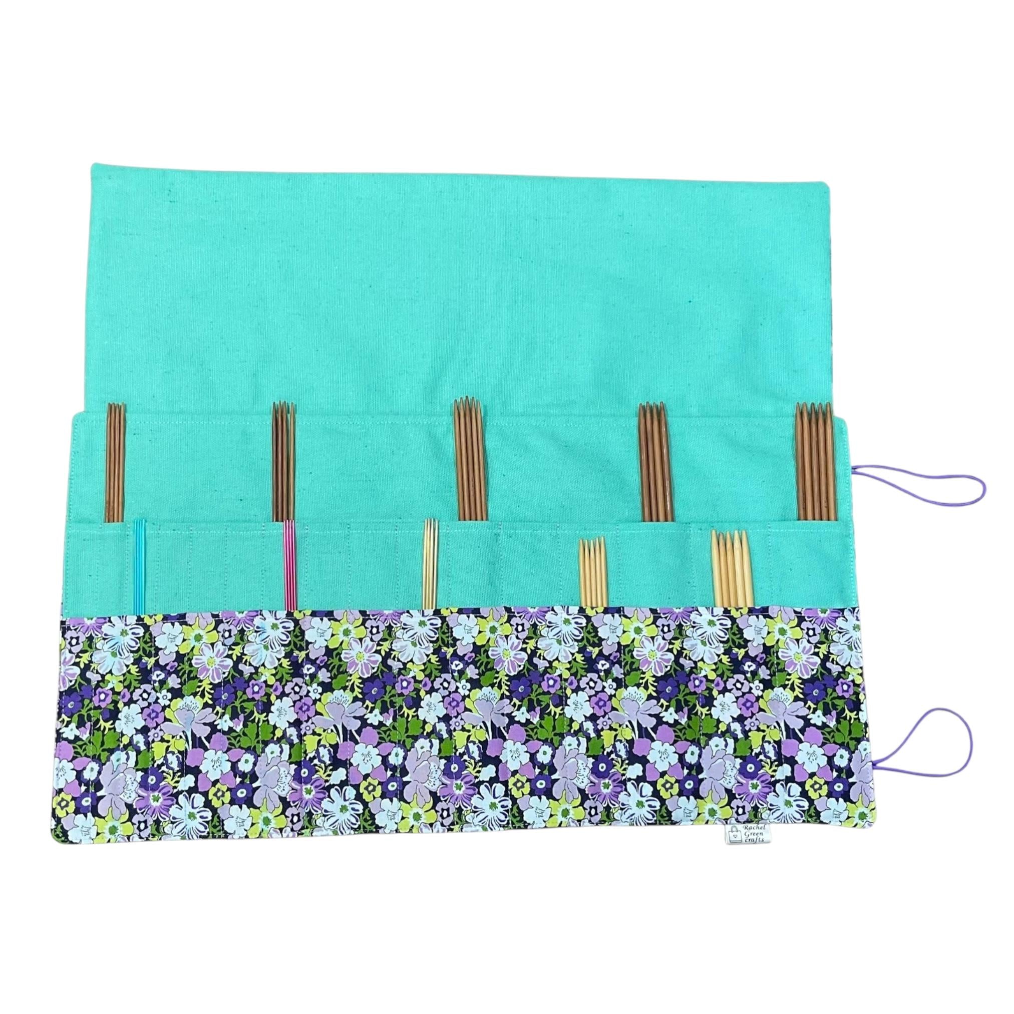 Double pointed knitting needle case made in Liberty floral fabric,  DPN or crochet hook case, sock knitters gift,