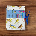 Straight knitting needle case with birds, ribbon tie needle roll storage,  knitters gift accessories, needle organiser