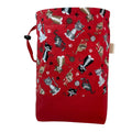 Knitting and crochet bag, Two at a time project bag with cat print, drawstring divided sock sack, yarn work in progress pouch, craft gift