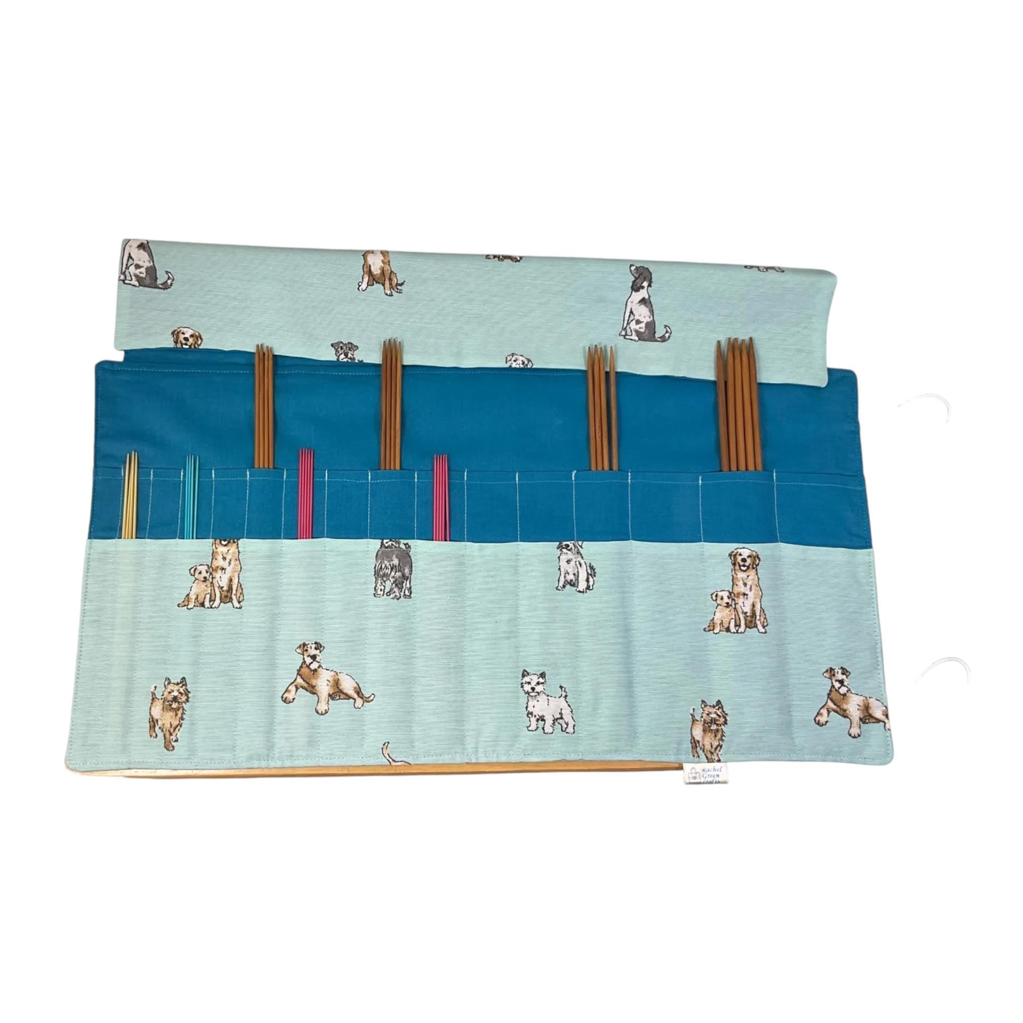 Double pointed knitting needle case with dogs,  retriever and spaniel breeds DPN or crochet hook case, sock knitters gift,
