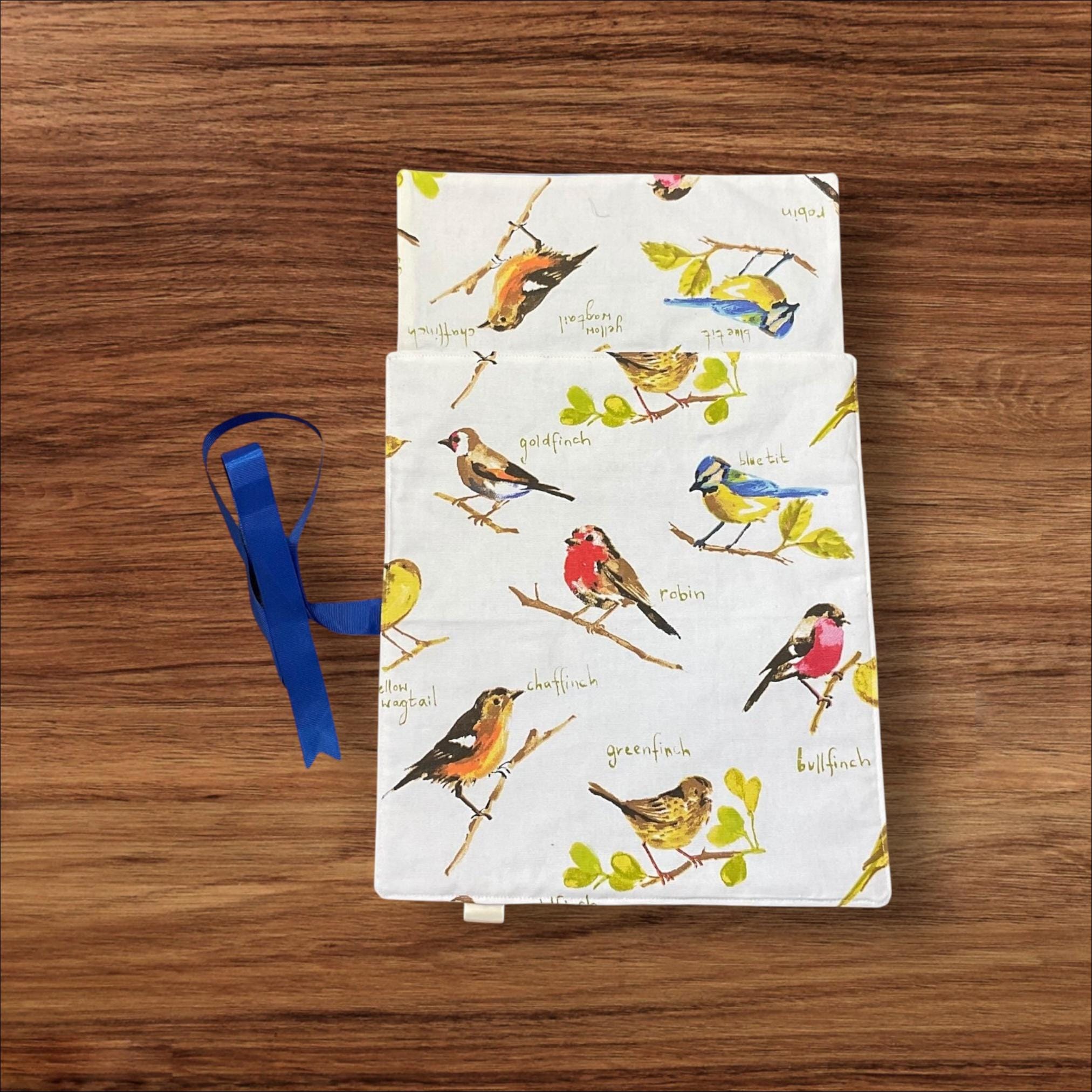 Straight knitting needle case with birds, ribbon tie needle roll storage,  knitters gift accessories, needle organiser
