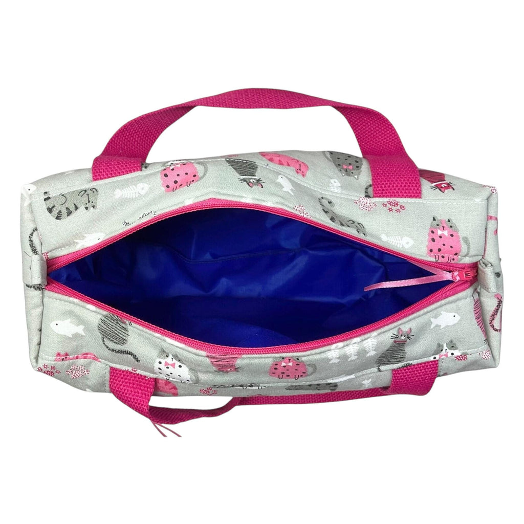 Large cat toiletries bag with handles and zip pocket, mouse print Waterproof lined wash pouch, camping  ladies  gift, womens sponge bag