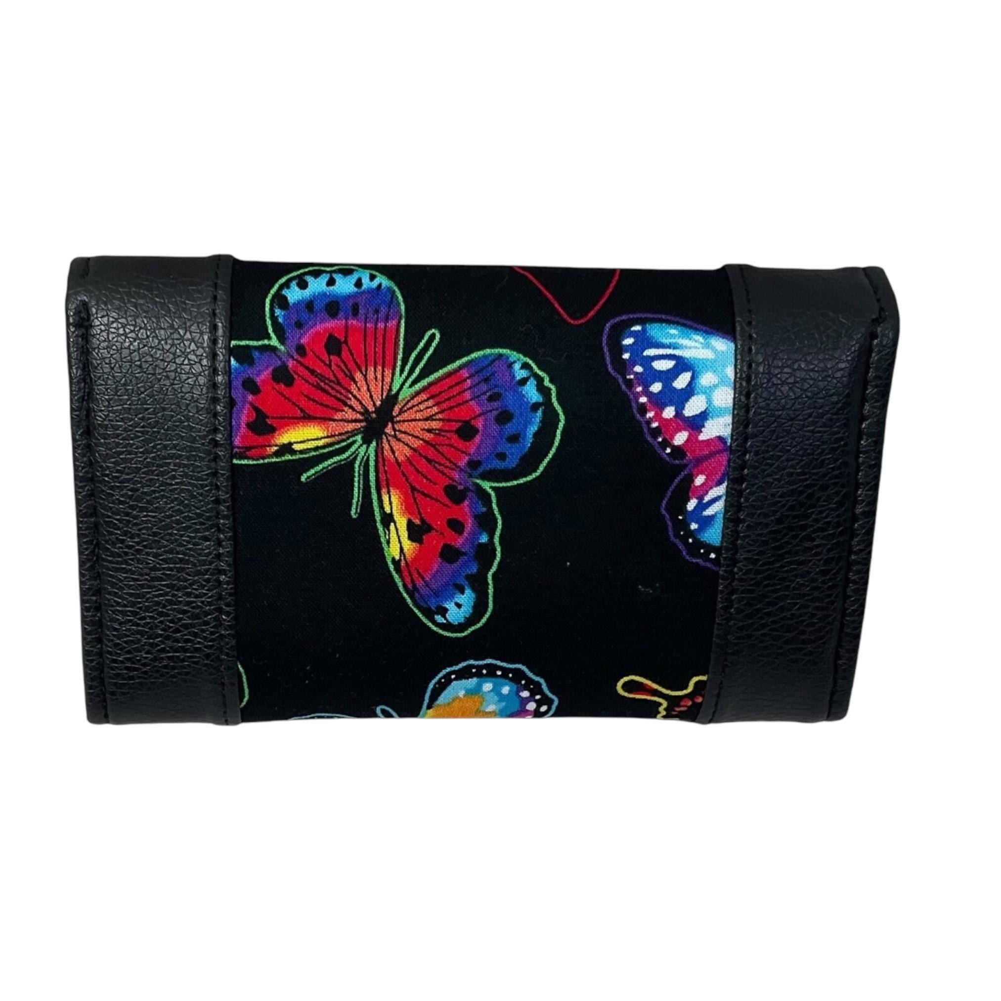 Ladies purse in faux leather and cotton canvas fabric, concertina style coin and card wallet, butterfly, cats and strawberry thief print