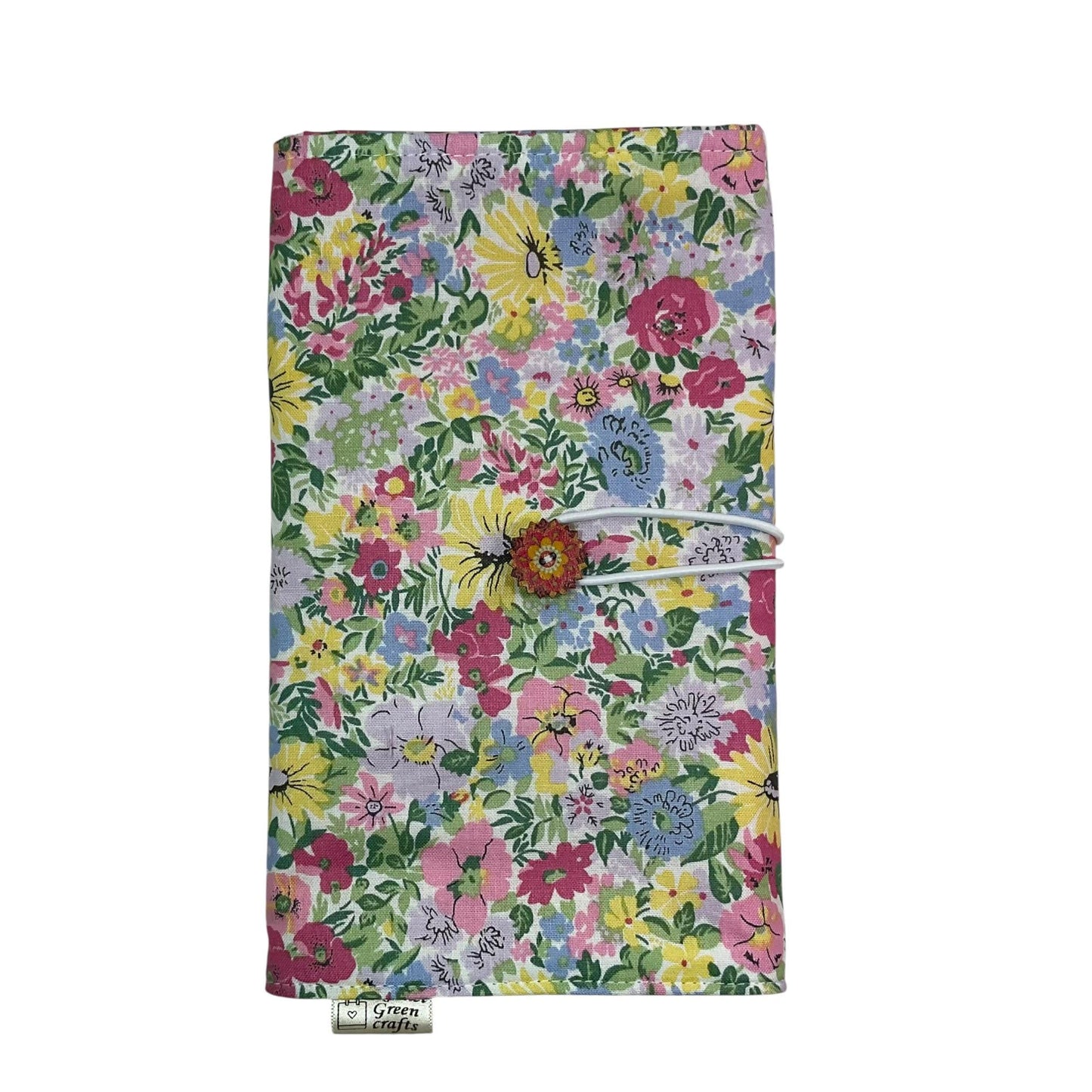 Circular knitting needle case made from Liberty floral fabric