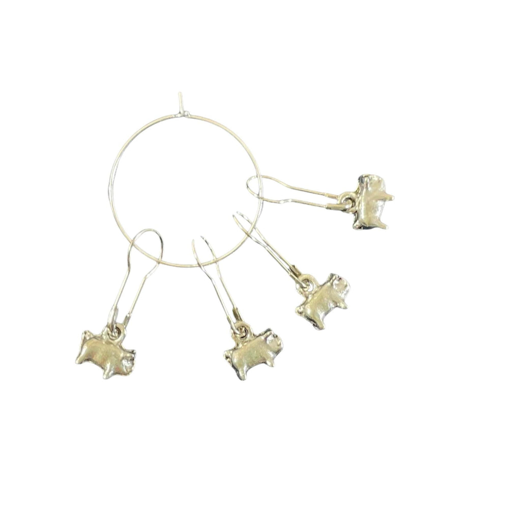 Pig Stitch Markers: Silver Knitting Crochet Charms, Set of 4