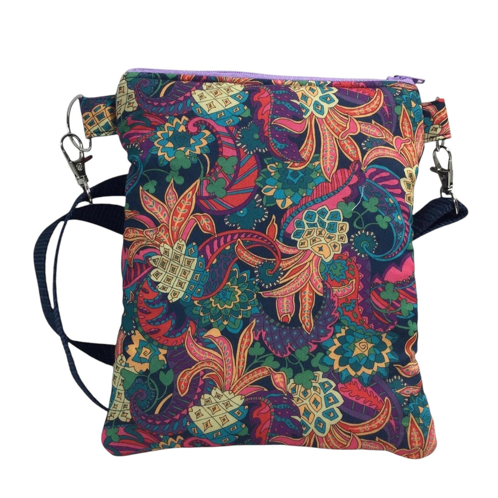 Liberty fabric slim phone shoulder bag with multi pockets, teenager messenger style floral phone pouch, mini clubbing festival clutch bag