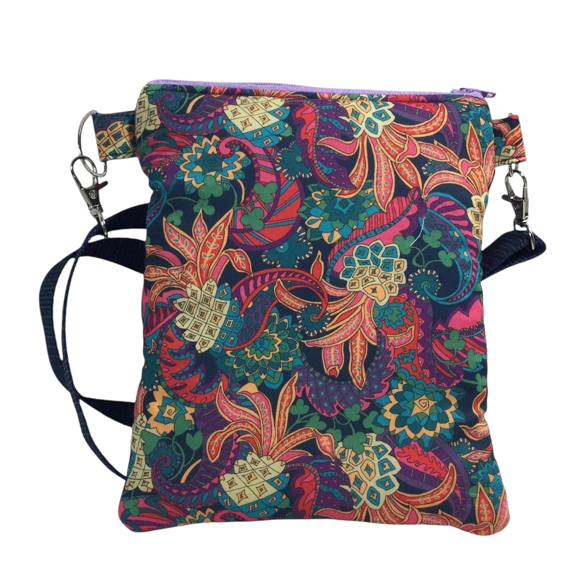 Liberty fabric slim phone shoulder bag with multi pockets, teenager messenger style floral phone pouch, mini clubbing festival clutch bag