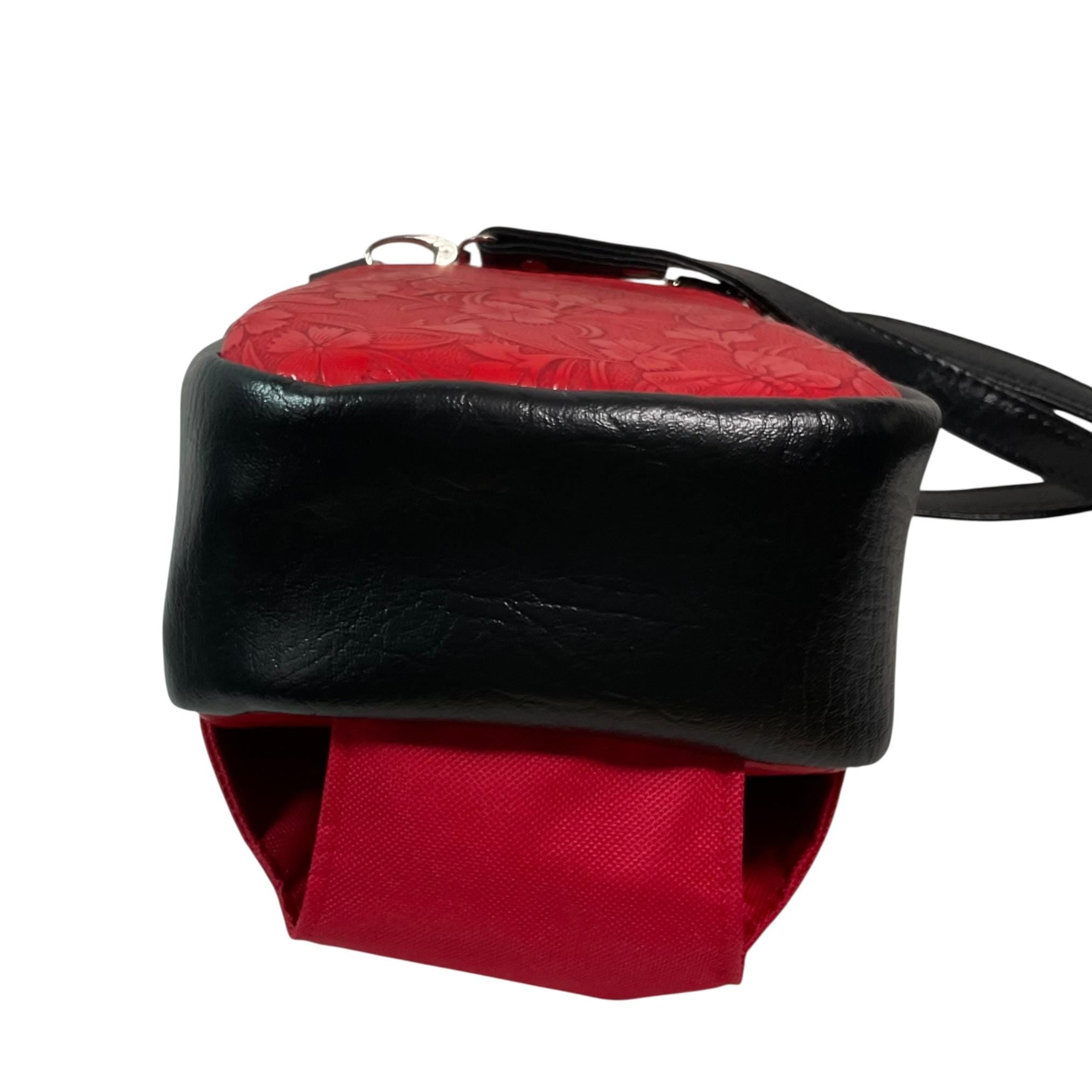 Sling bag, Water Bottle holder red butterfly Water-Resistant Faux Leather, Travel Day Trip