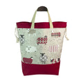 Extra Large drawstring knitting bag with red sheep print, multi pockets project bag with handles