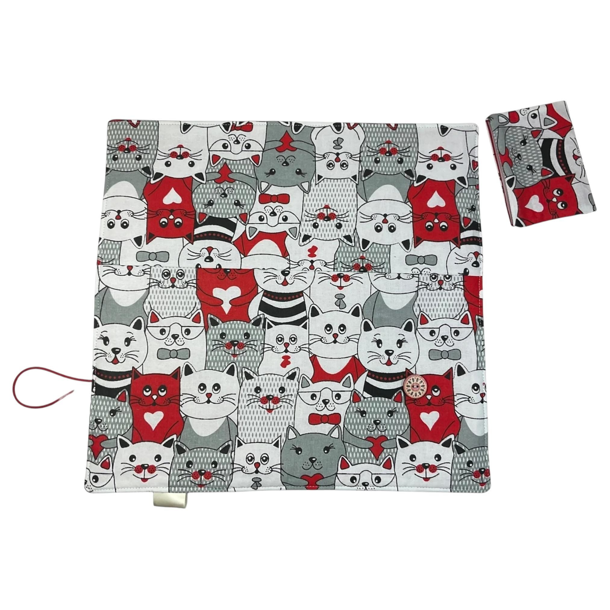 Interchangeable knitting needle case with cats, holds 2 sets, addi case, chiagoo wallet, knit pro organiser, hiya hiya pouch