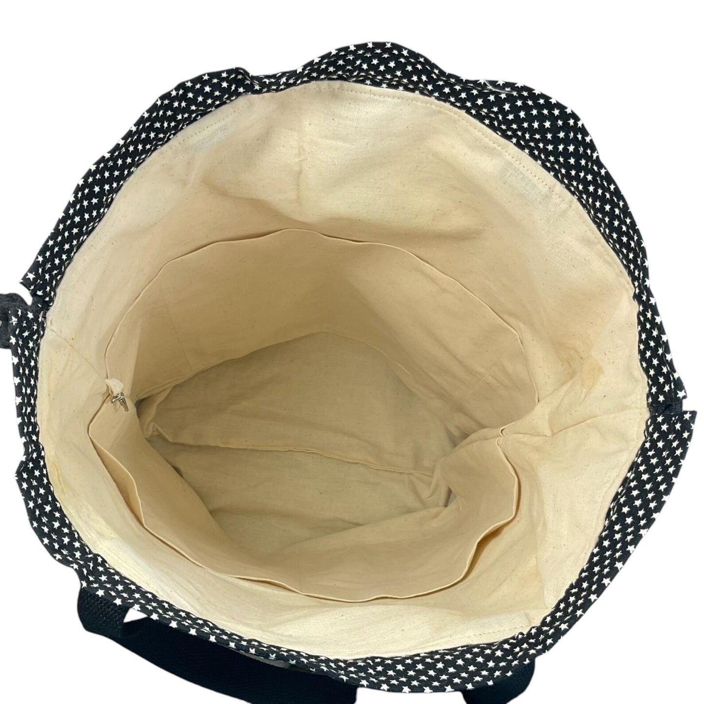 XXL  drawstring knitting bag with black cats and flowers print