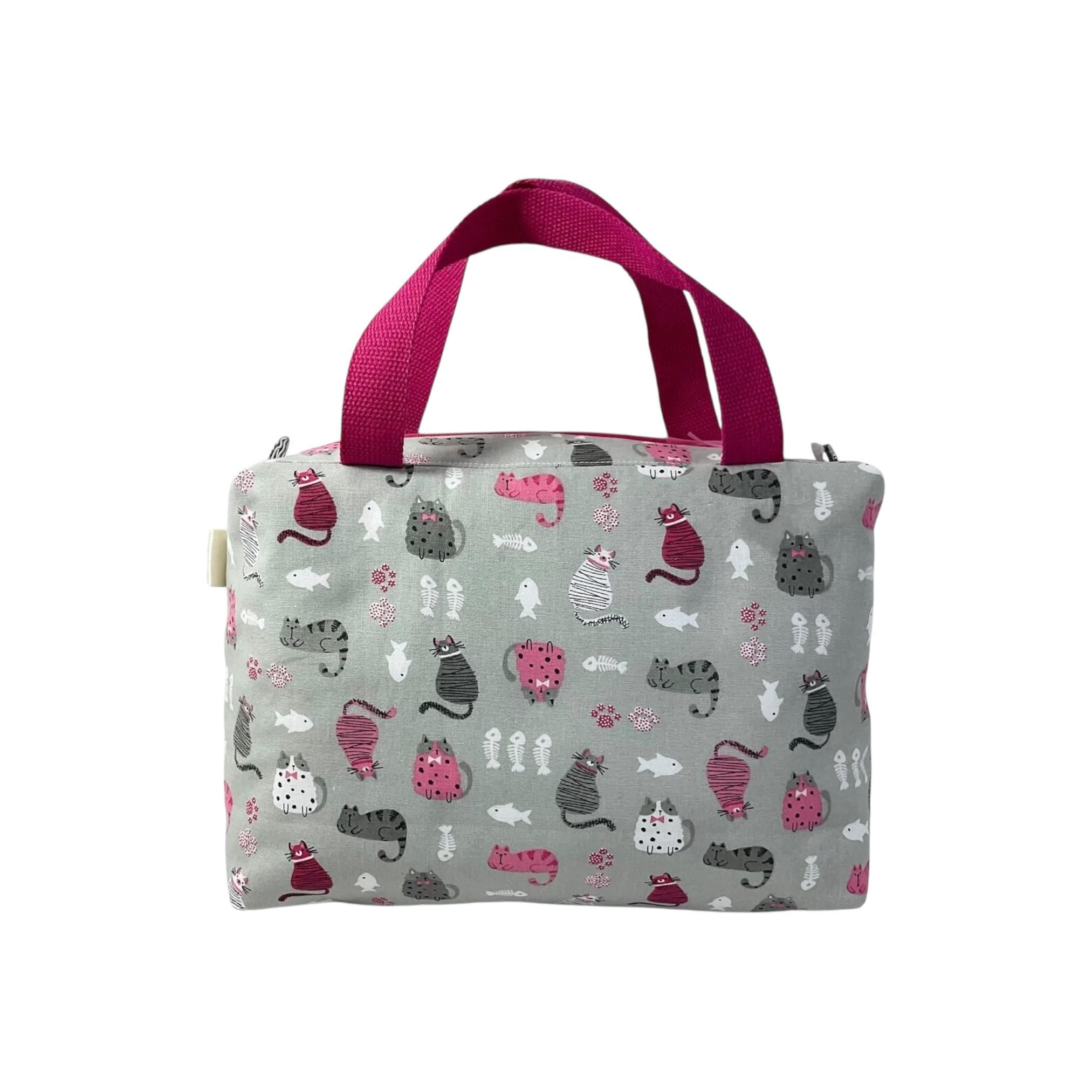 Large cat toiletries bag with handles and zip pocket, mouse print Waterproof lined wash pouch, camping  ladies  gift, womens sponge bag