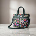 Crossbody Handbag with floral bird print, made in genuine leather, unique large woodland shoulder tote, zip pocket,  ladies gift