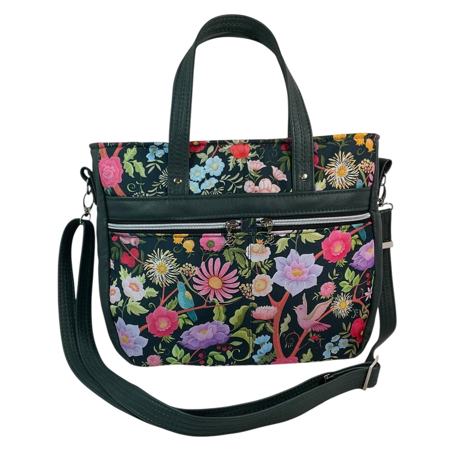 genuine leather Crossbody Handbag with floral bird print