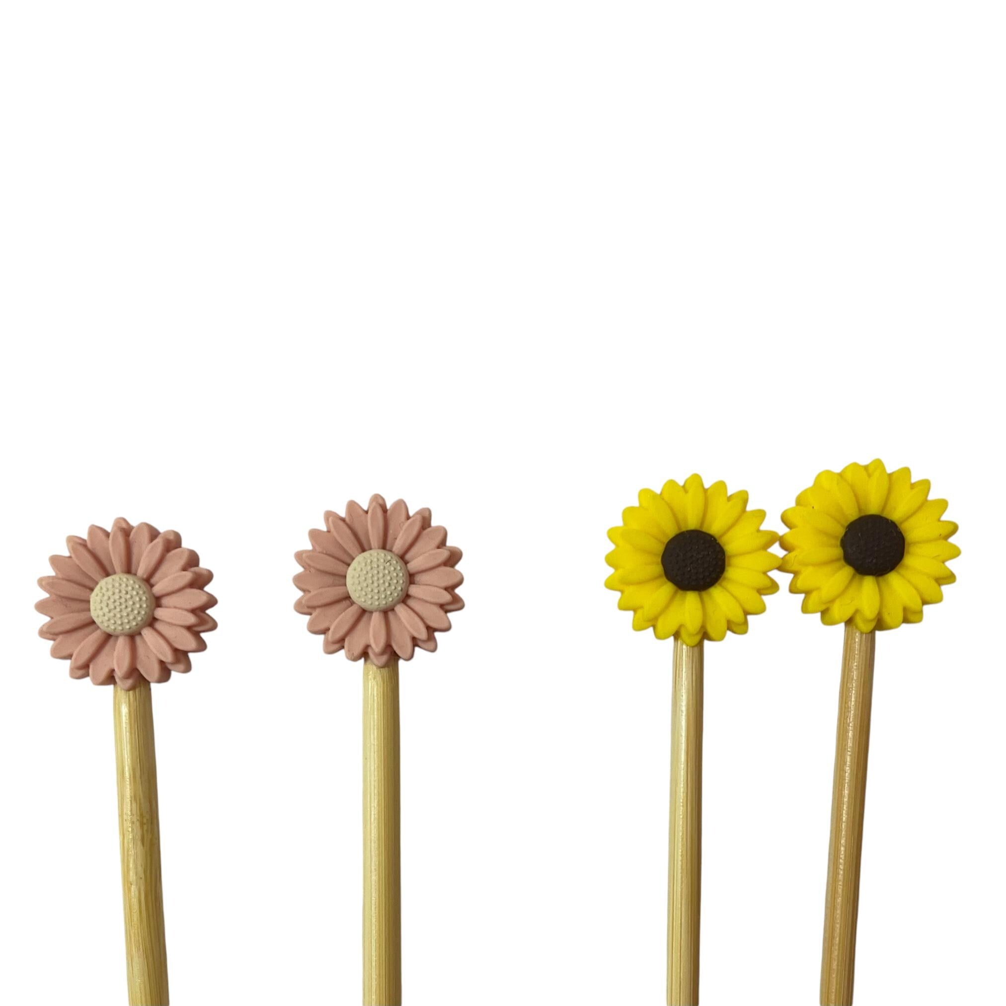 Floral stitch stopper, sunflower needle point protector, daisy knitting needle stitch stopper