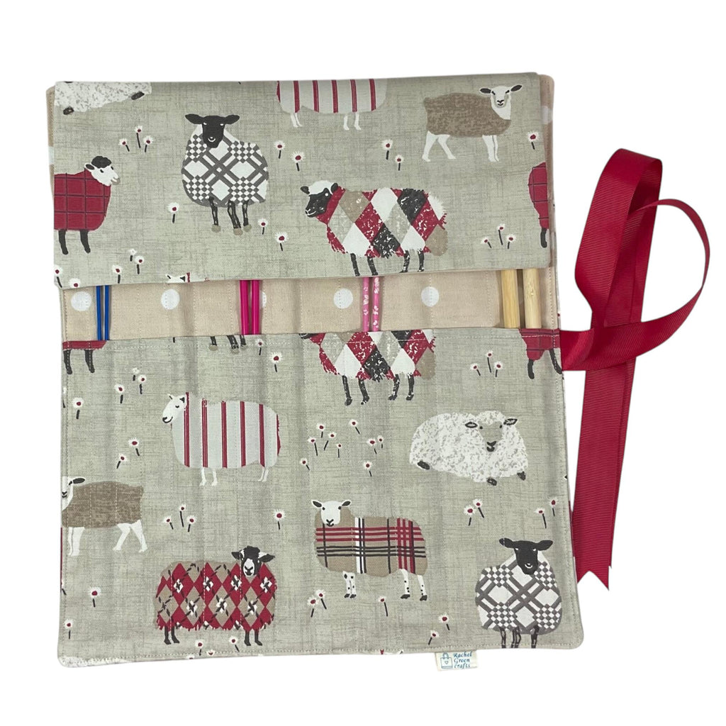 Straight knitting needle case, needle roll , sheep needle case, needle storage, knitting accessories, knitters gift,needle organiser