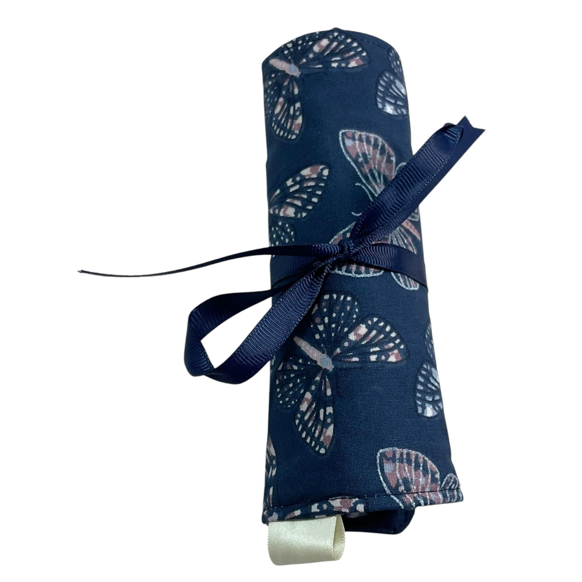 Crochet hook case with pink butterfly print, roll up Ergonomic hook organiser or short  Dpn case, crochet or knitters gift,