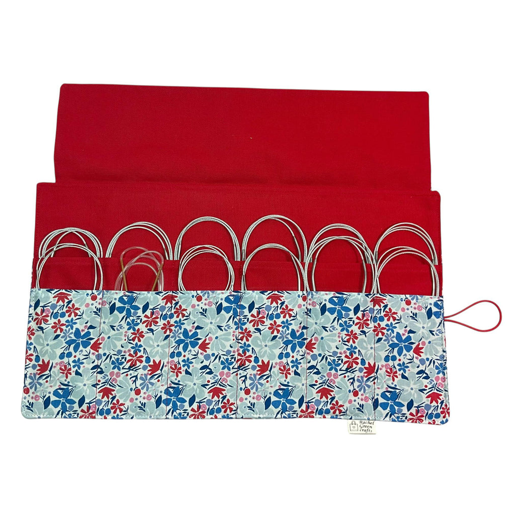 Circular needle case made from Liberty floral fabric, fixed circular sock needle pouch, knitting needle roll, knitters gift, needle holder,