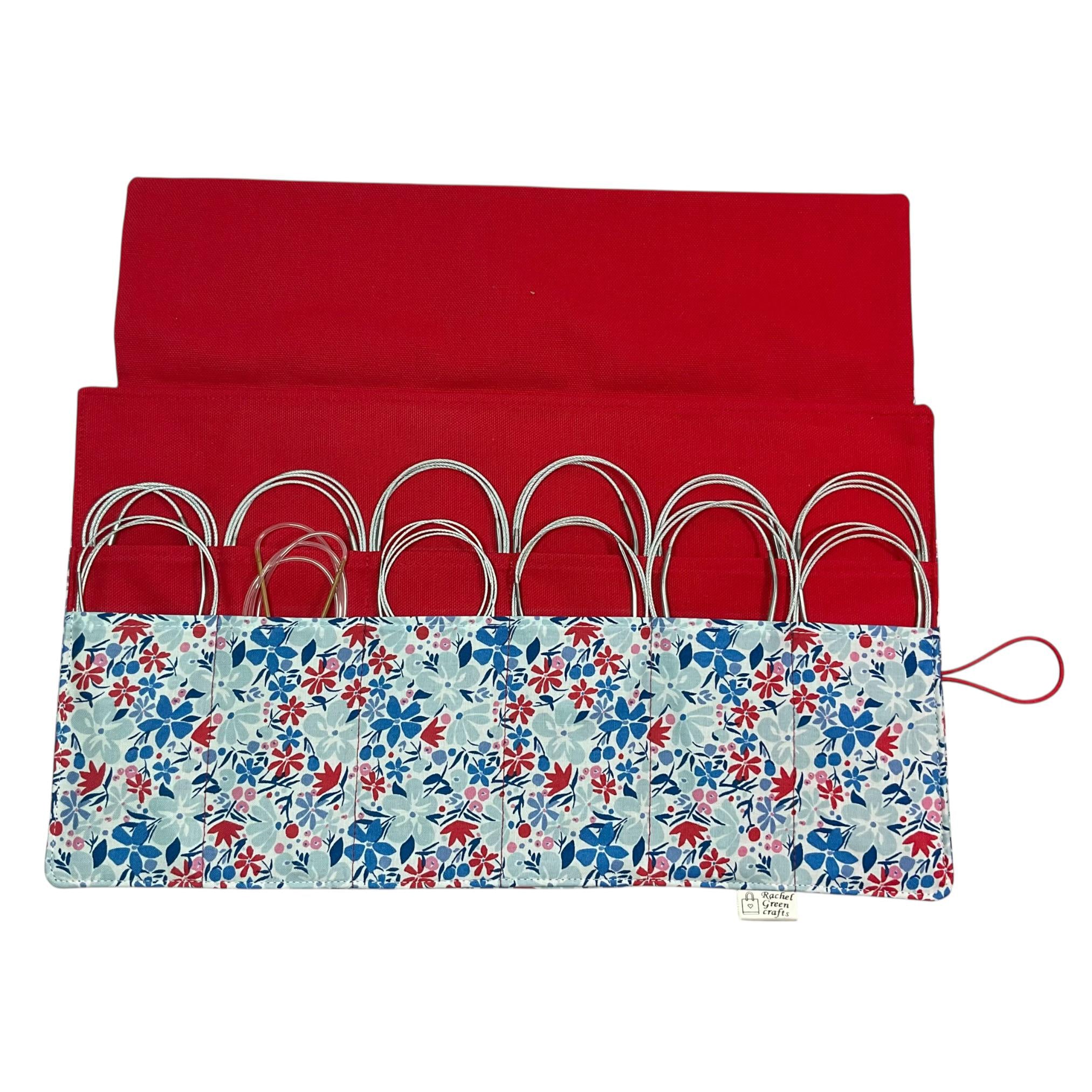 Circular needle case made from Liberty floral fabric, fixed circular sock needle pouch, knitting needle roll, knitters gift, needle holder,