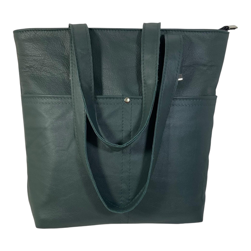 Tote bag made of genuine leather, medium sized brown shoulder bag