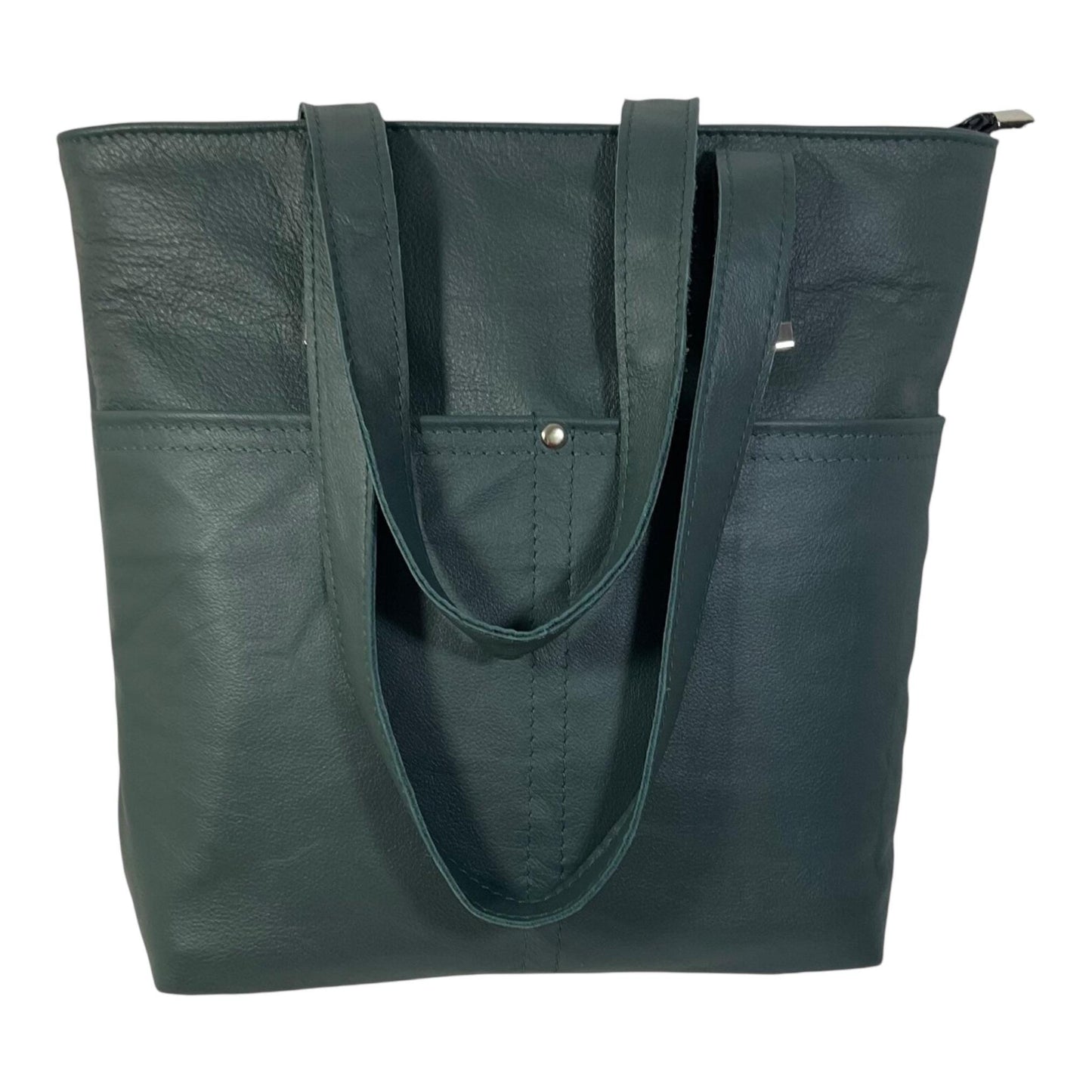 fully lined Tote bag made of green genuine leather