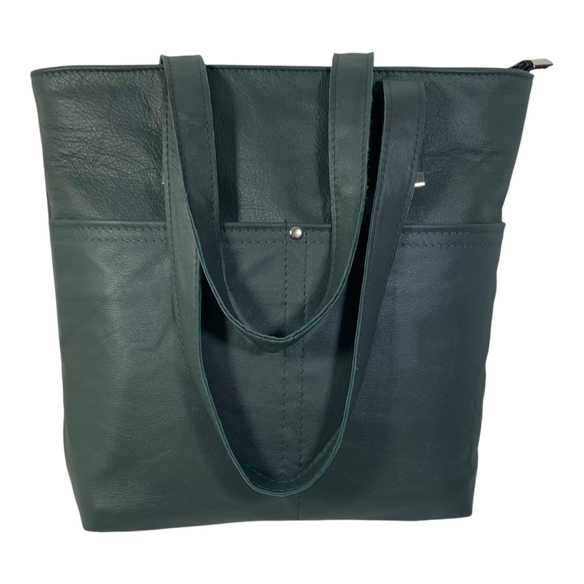Tote bag made of genuine leather, medium sized brown shoulder bag