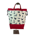 Extra Large drawstring knitting bag with cat print, multi pockets project bag with handles