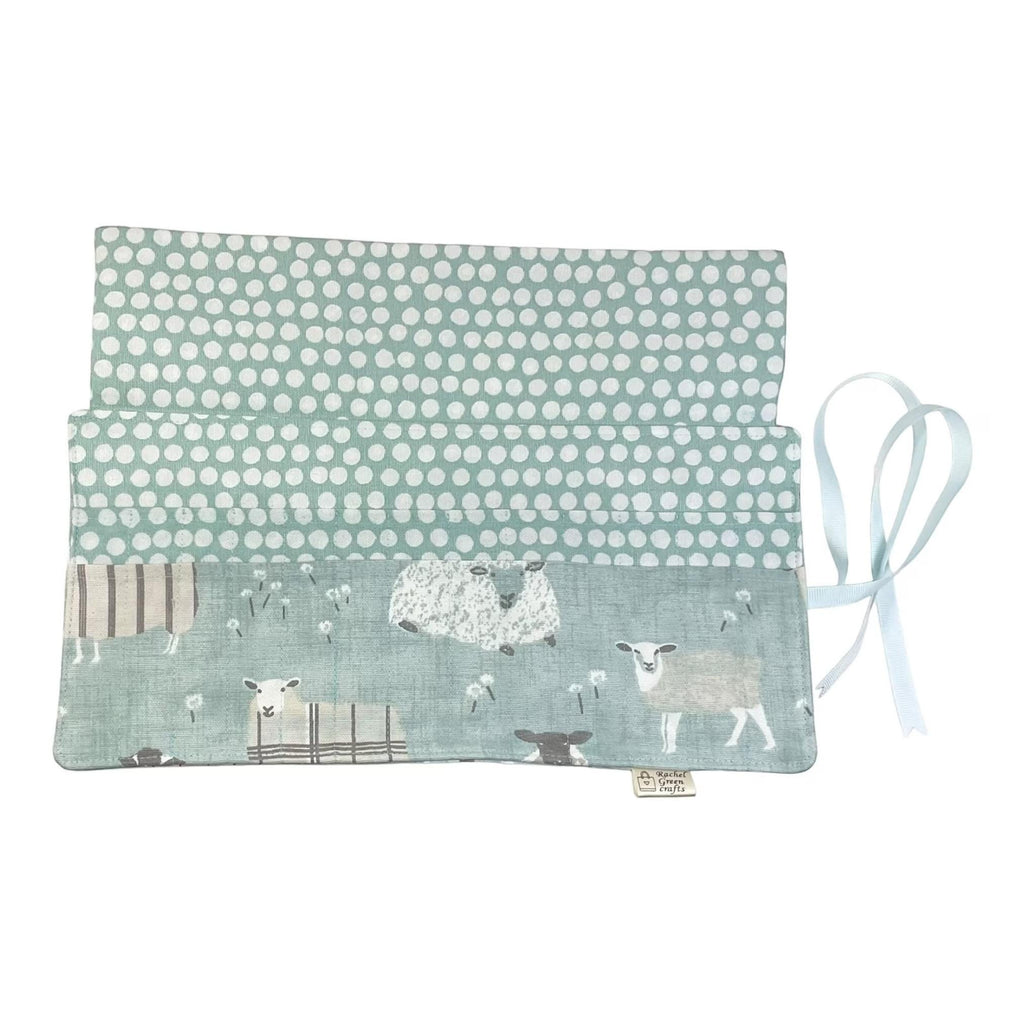 Crochet hook case with blue sheep, ergonomic hook organiser, roll up case, Sheep lover gift, knitters gift, Crochet gift,  hook storage
