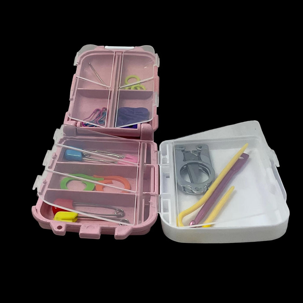 Knitting notions box, stitch marker rigid multi compartment organiser for  tools for knitting, crochet and sewing, small notions container