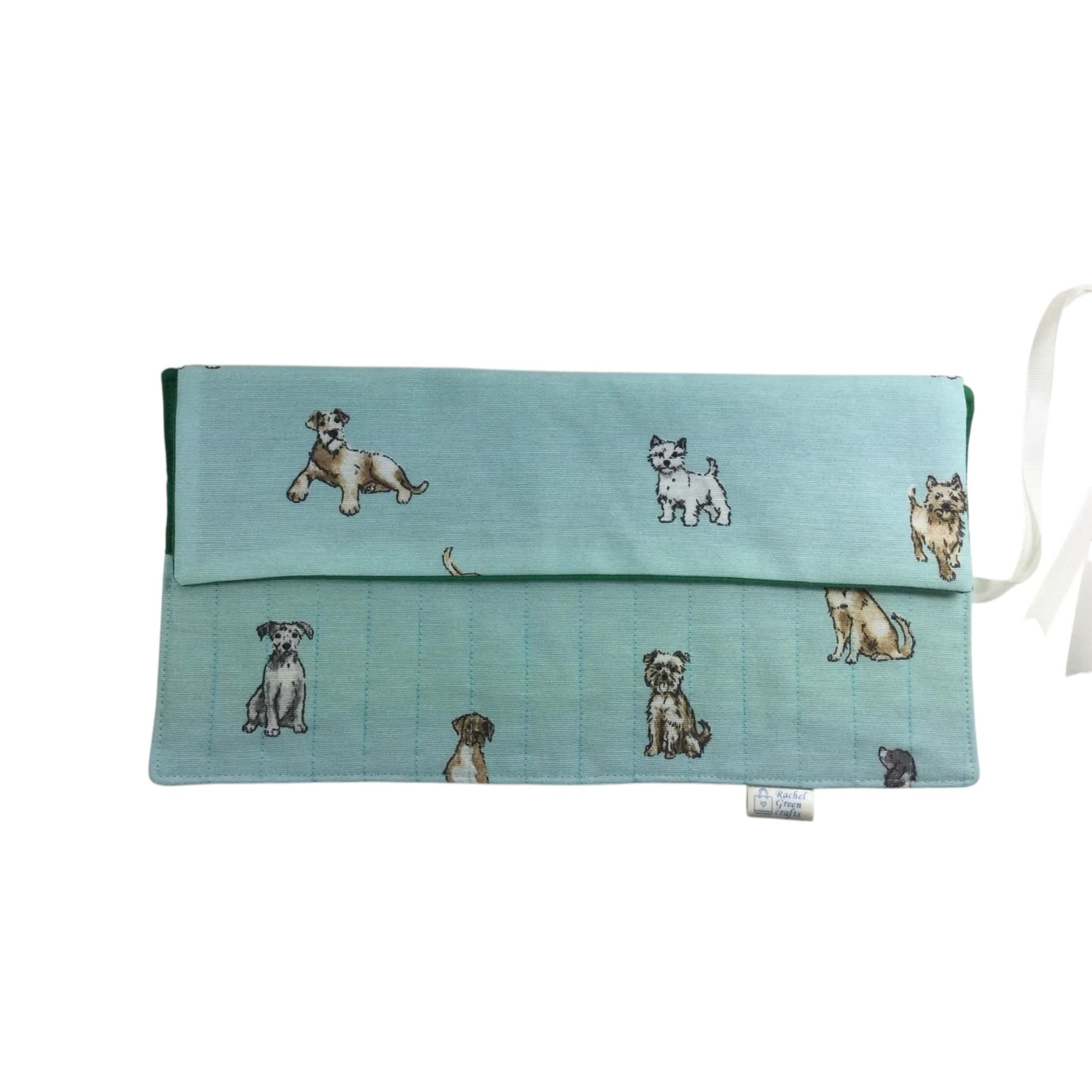 Crochet hook case with dogs, Ergonomic hook organiser, roll up  case, dog lover gift, knitters gift, Crochet gift, crochet storage