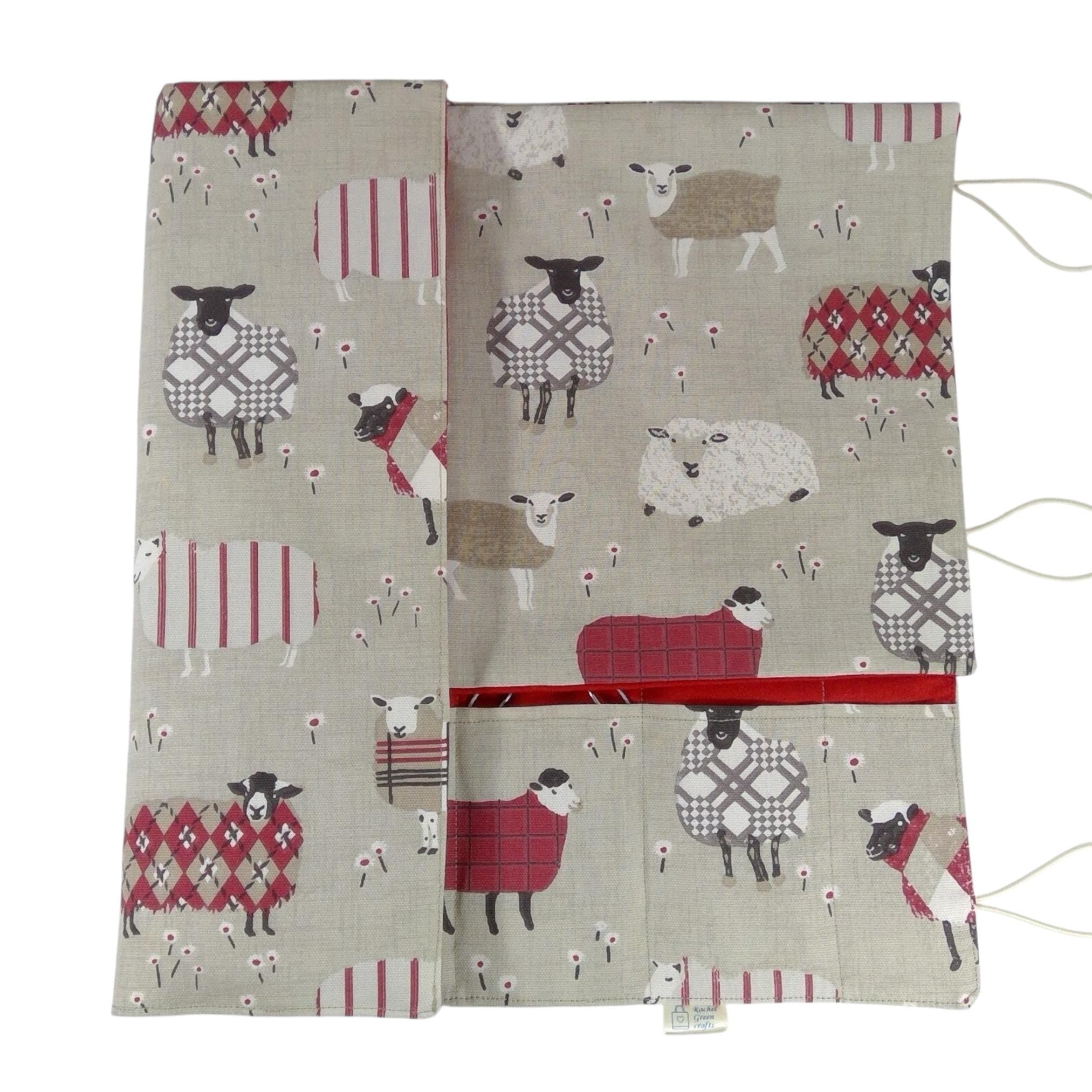 Straight and circular knitting needle case with red sheep, knitting needle pouch,  needle storage, long needles wallet, fixed sock needle