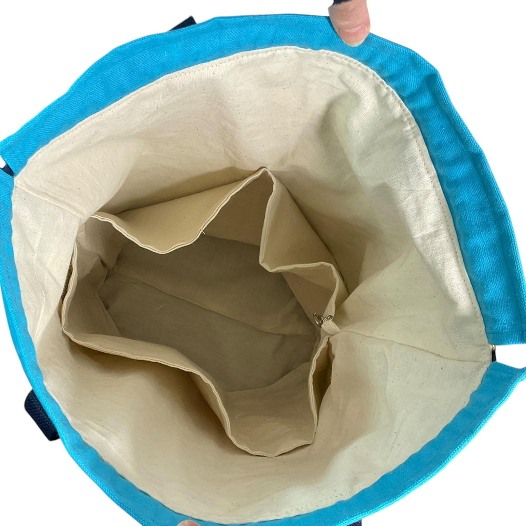 XXL drawstring knitting bag with floral and bird print, canvas  supersized multi pockets project bag with handles,  crafters gift