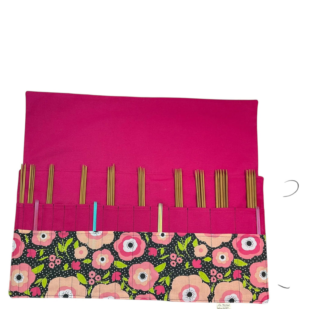 Floral DPN Knitting Needle Case: Crochet Hook Organizer, Holds up to 32 Sets
