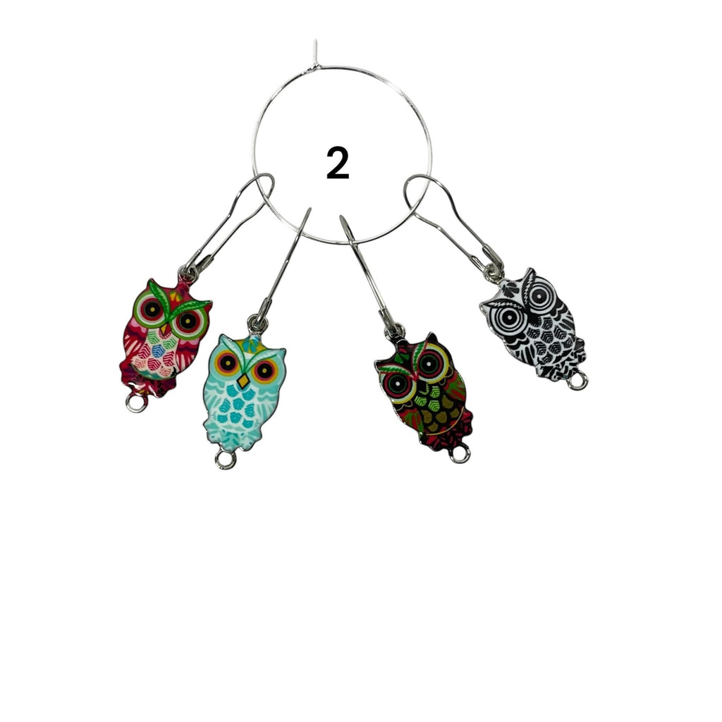 Owl Stitch markers ,enamelled colourful progress charms, knitting markers, lace markers, knitters gift, gold plated place keeper