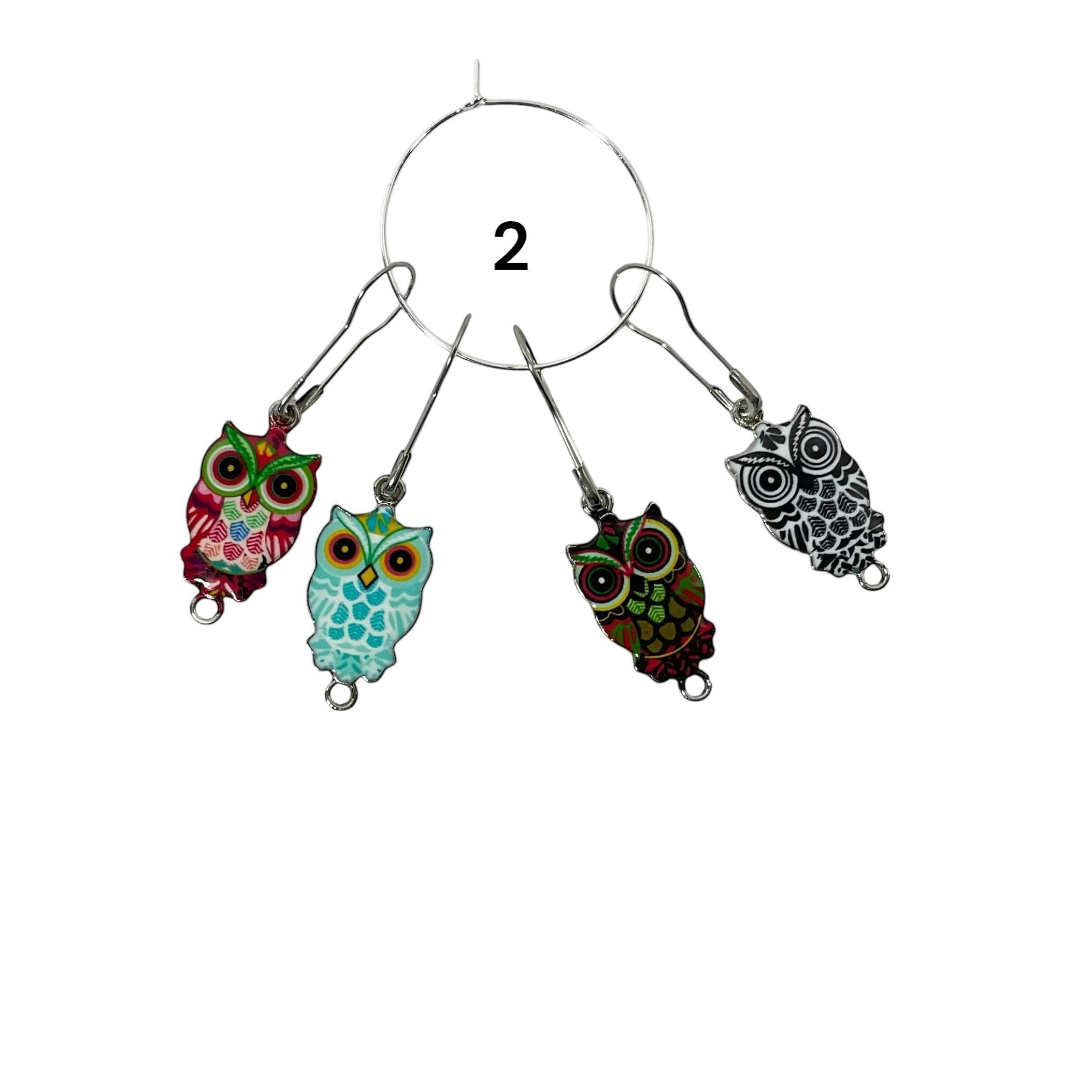 Owl Stitch markers ,enamelled colourful progress charms, knitting markers, lace markers, knitters gift, gold plated place keeper