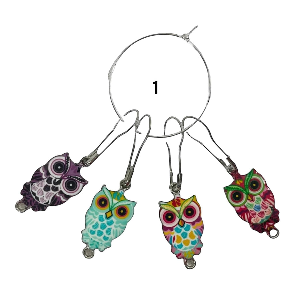 Owl Stitch markers ,enamelled colourful progress charms, knitting markers, lace markers, knitters gift, gold plated place keeper