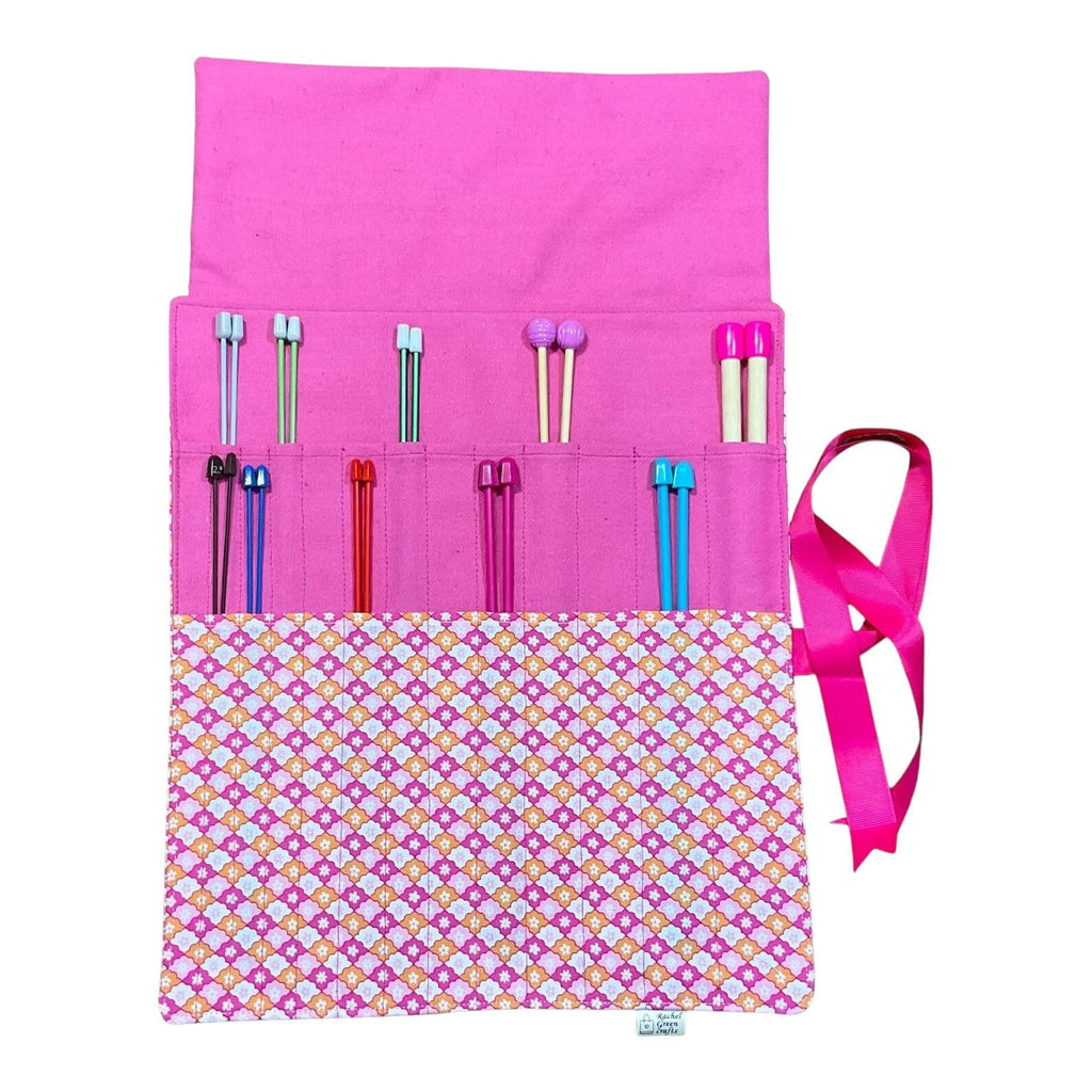 Liberty floral print Straight knitting needle case, needle roll, ribbon tie storage, knitting accessories, knitters gift,needle organiser