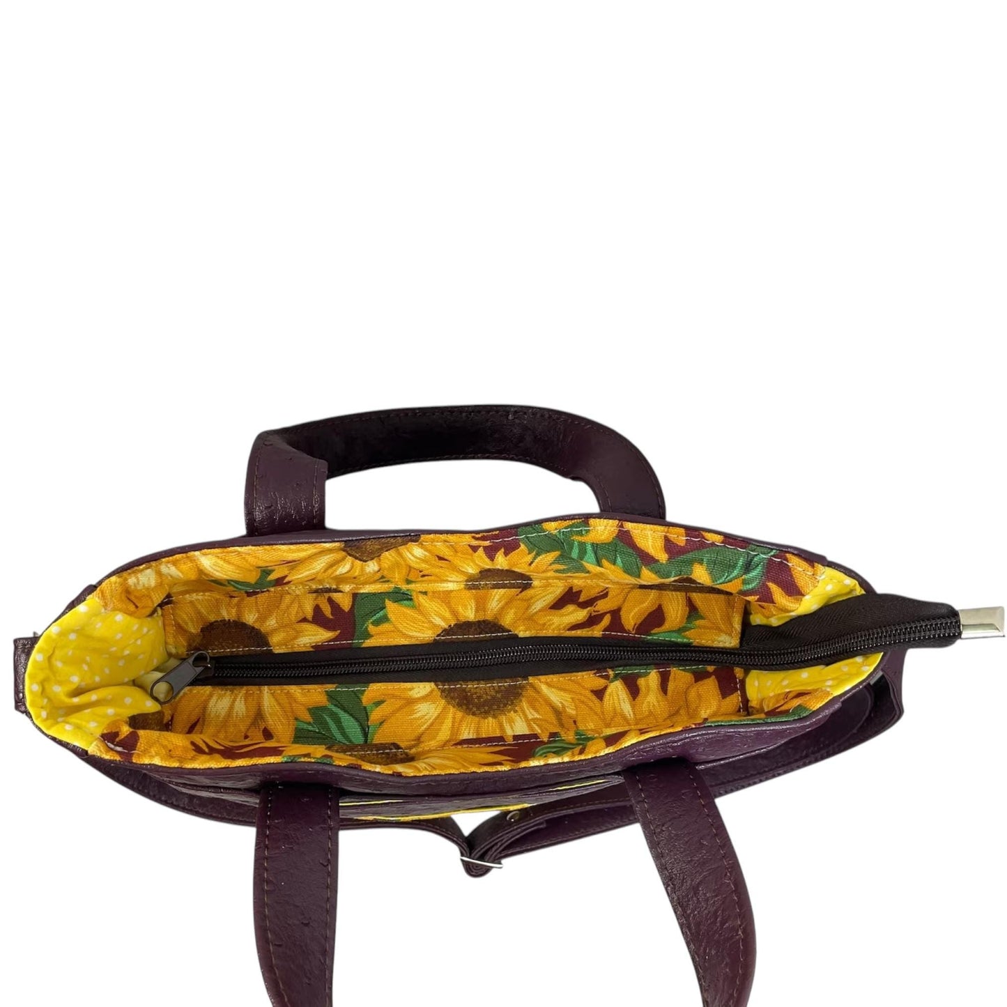 Handbag in faux leather and Sunflower floral print