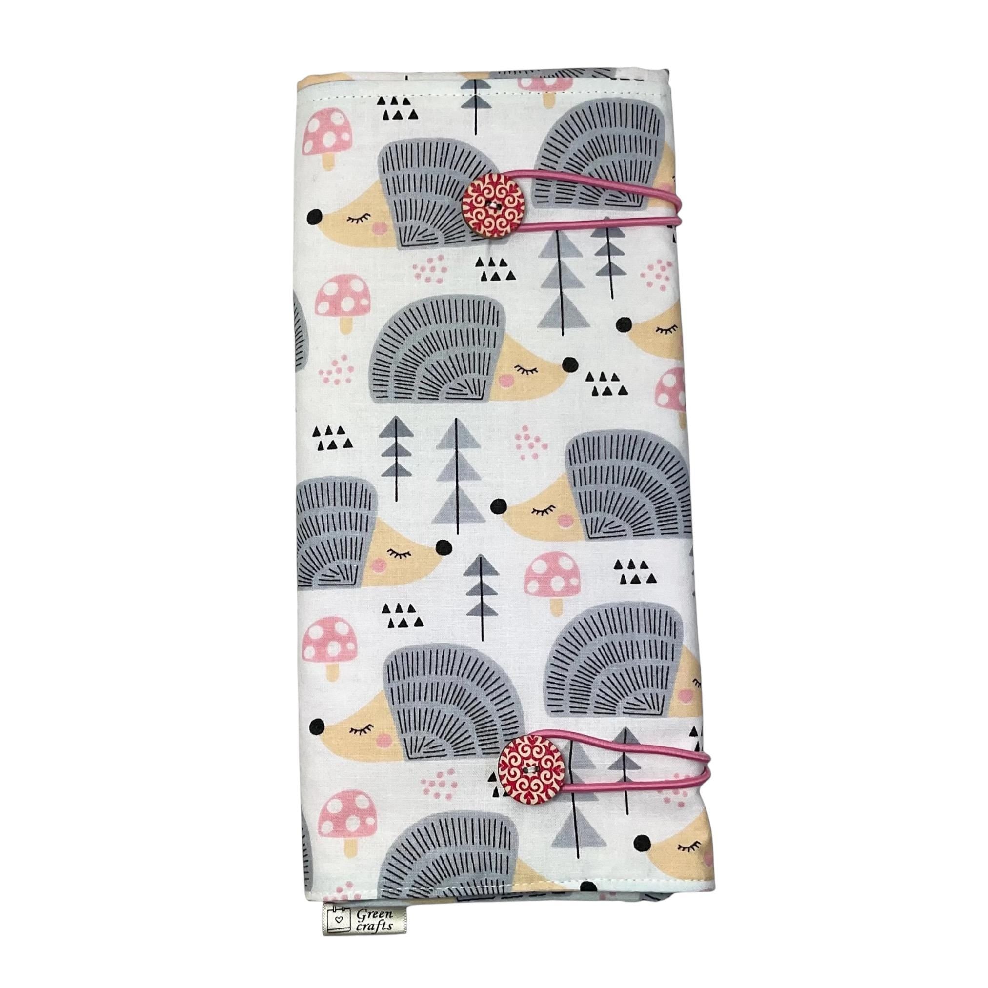 Double pointed knitting needle case with hedgehogs,  DPN or crochet hook case, sock knitters gift,