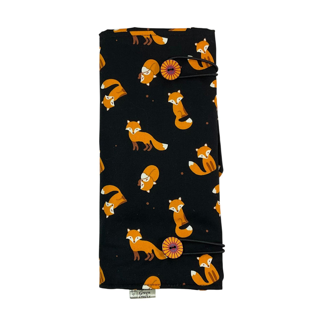 Double pointed knitting needle case with foxes,  DPN or crochet hook case, sock knitters gift, straight needle pouch