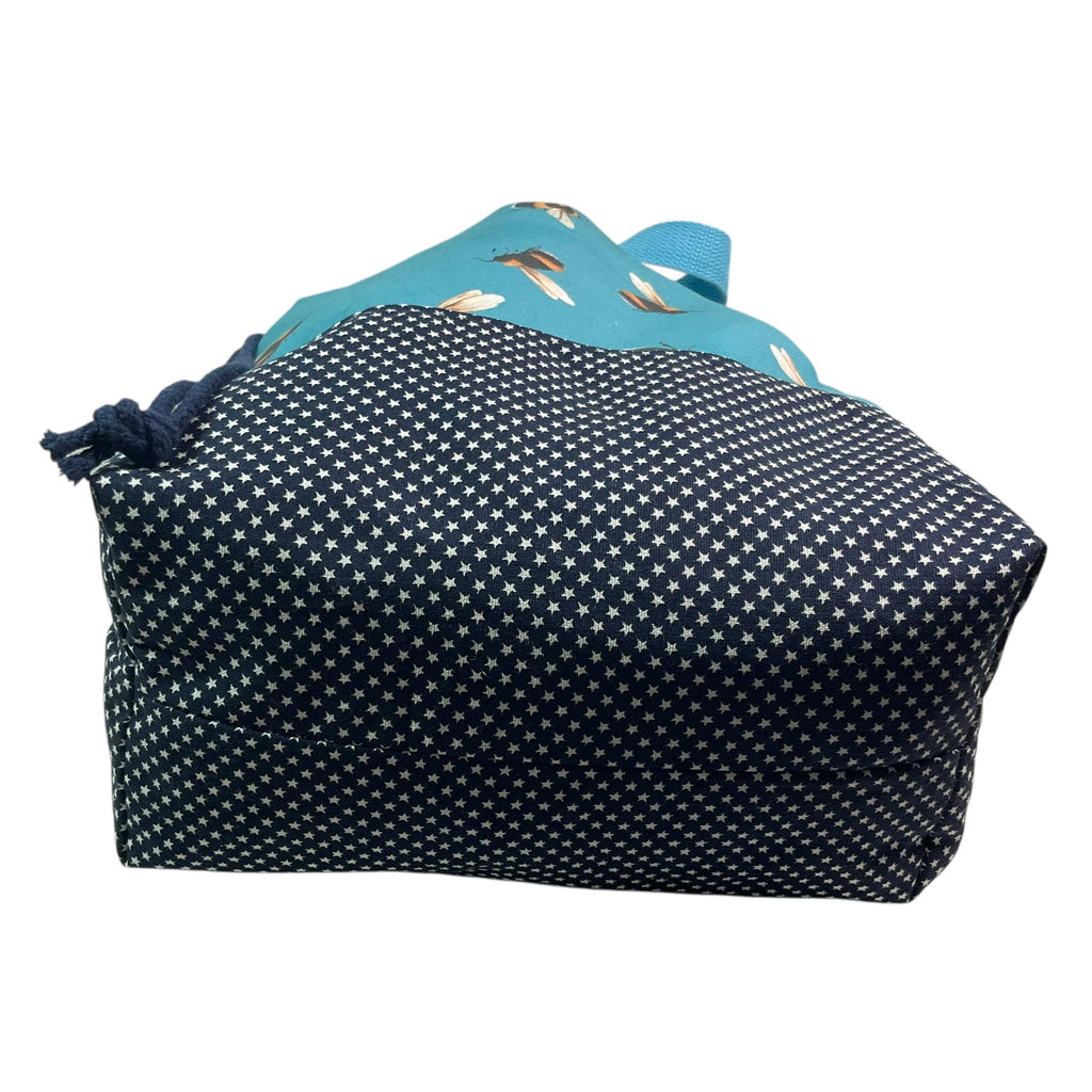Extra Large bee print knitting bag, drawstring crafting bag