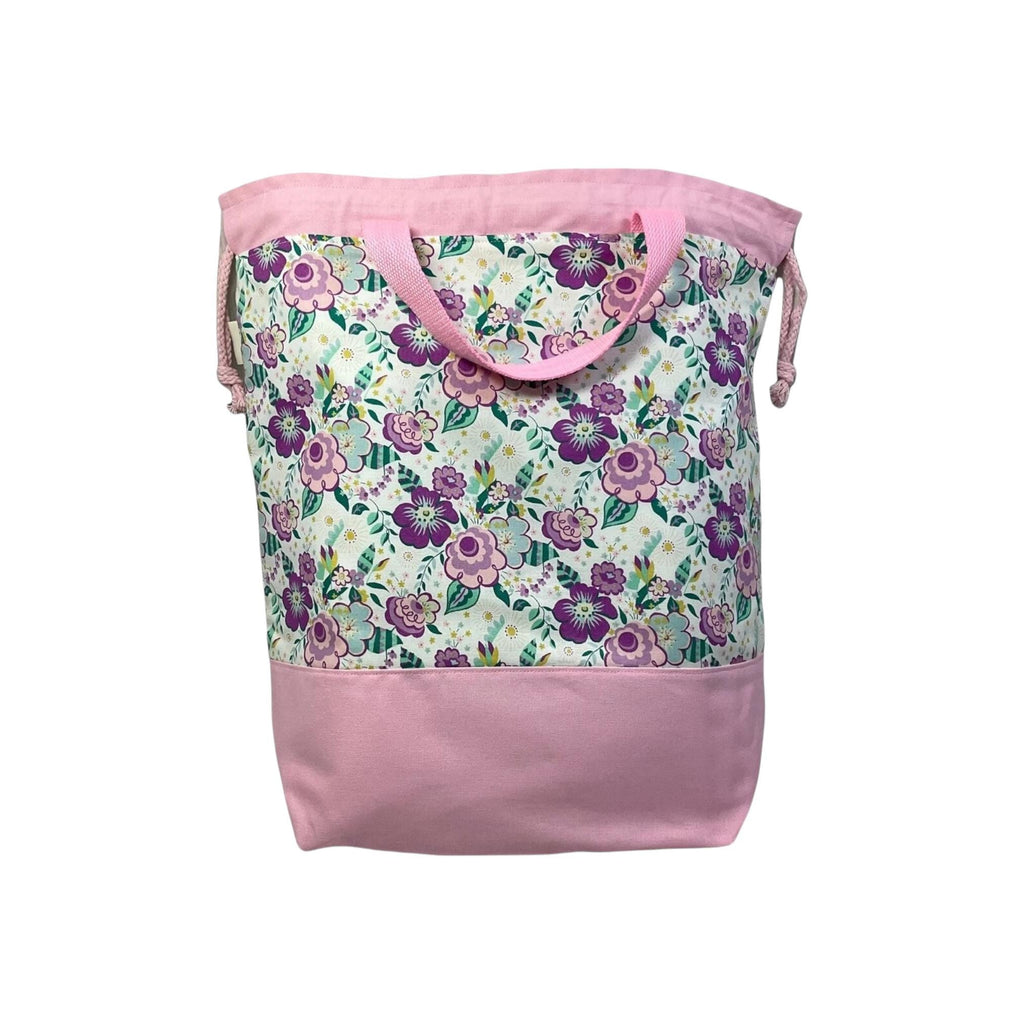 Liberty fabric Extra Large drawstring knitting bag with floral print, multi pockets project  bag with handle, flower lover gift