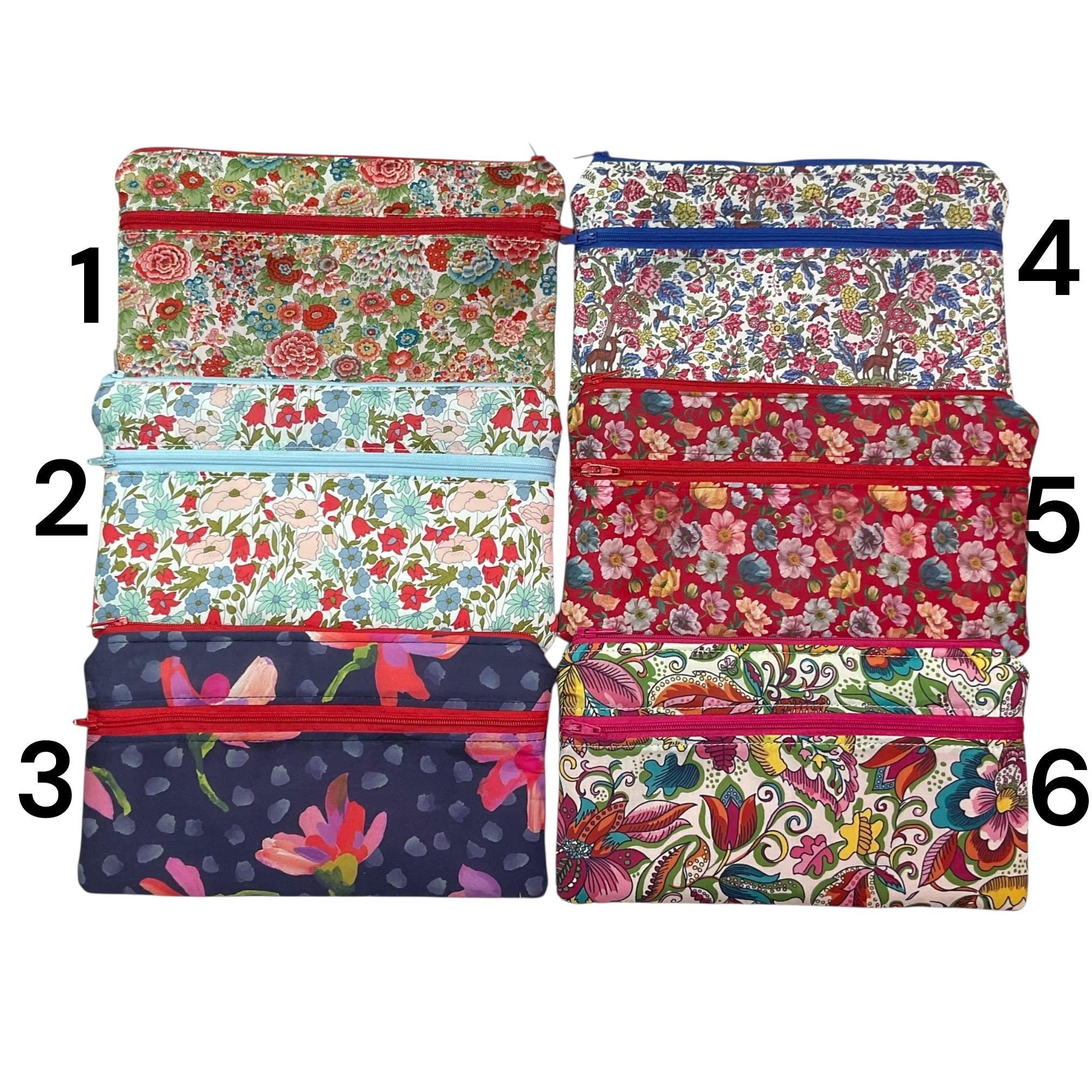 Liberty fabric two pocket pouch, double pocket cosmetics case, 2 section pencil storage, floral water resistant ladies gift, privacy