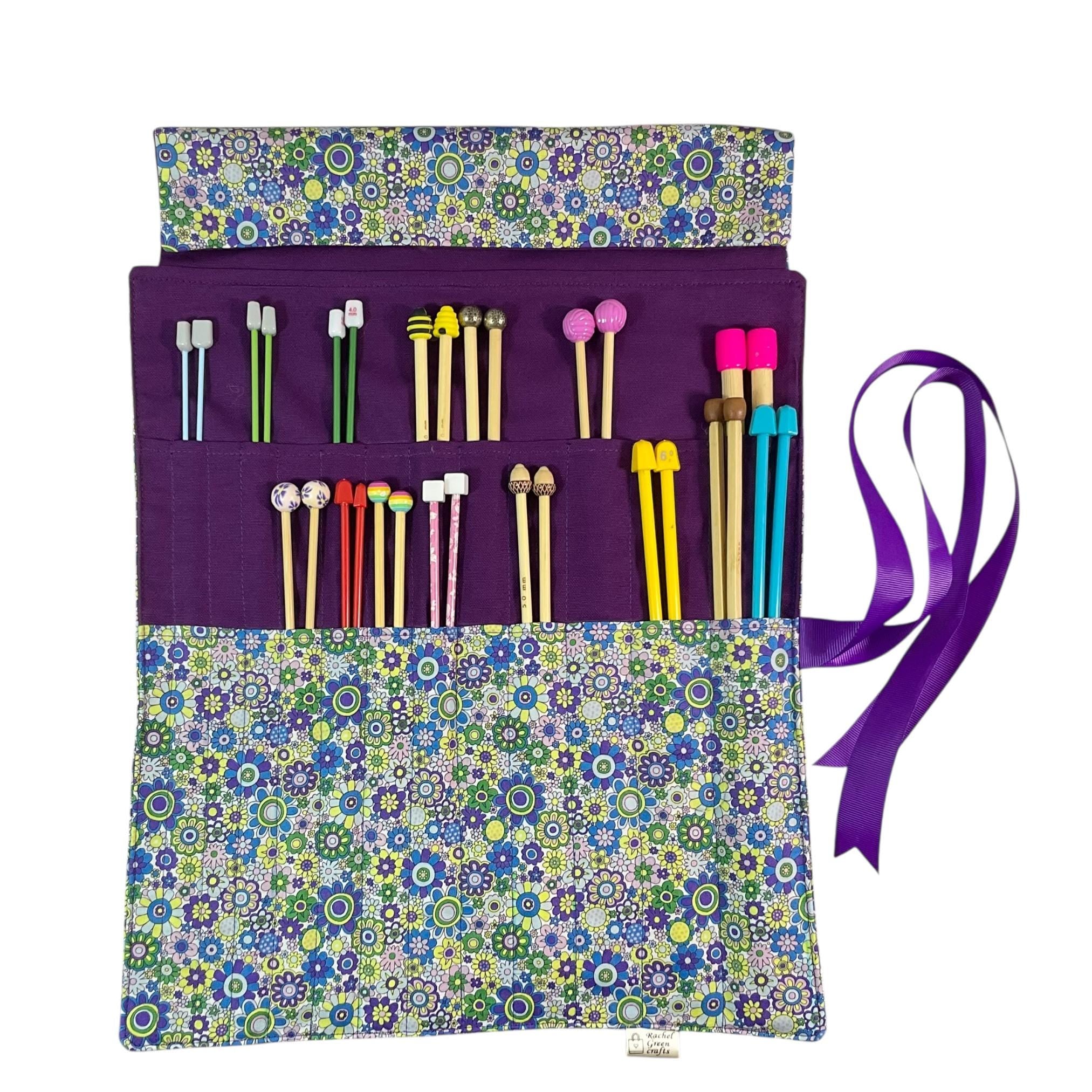 Liberty floral print Straight knitting needle case, needle roll, ribbon tie storage, knitting accessories, knitters gift,needle organiser