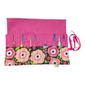 Crochet hook case  with pretty pink floral print, Ergonomic hook organiser, roll up short Dpn case, crochet lover gift, knitters gift,
