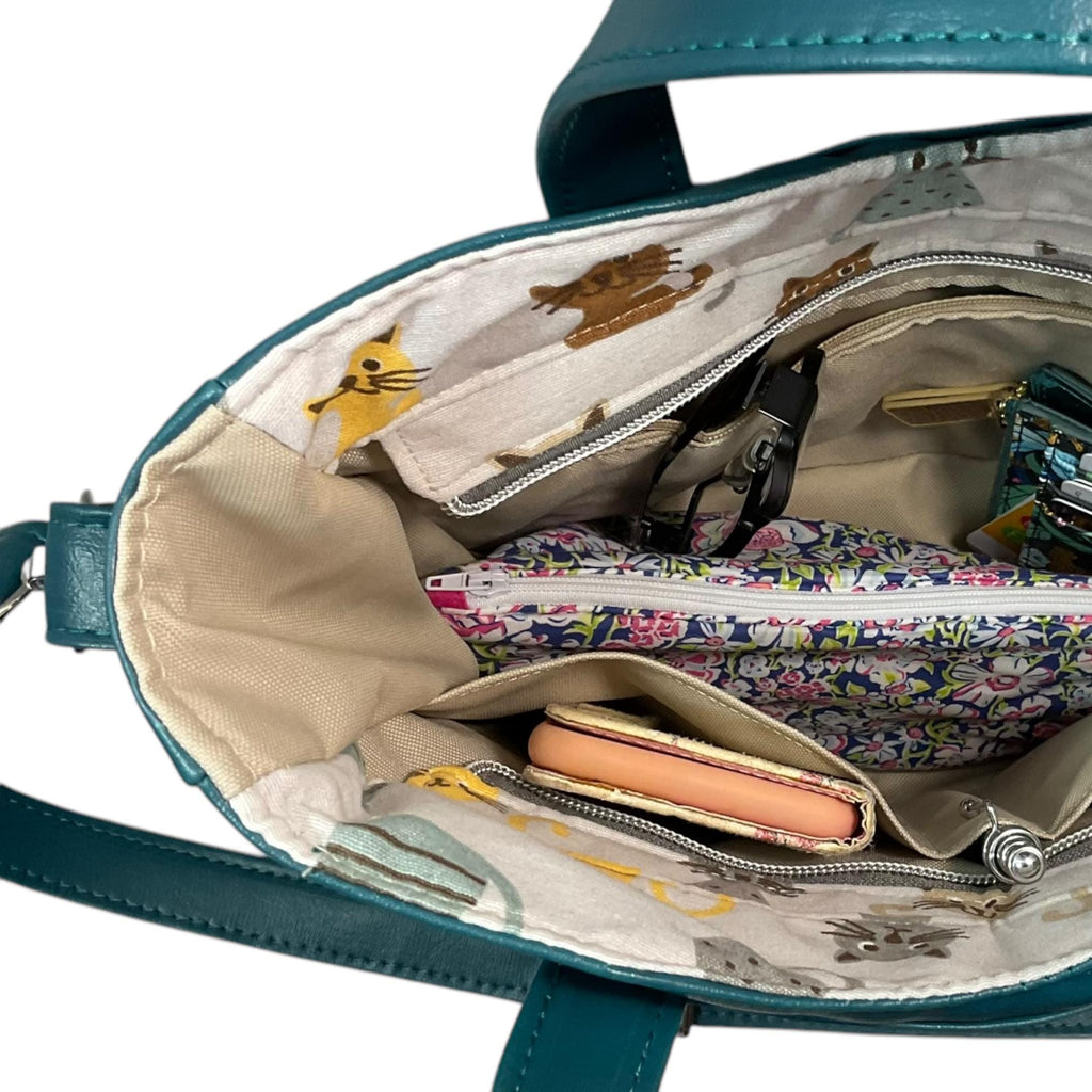 Handbag in faux leather and cat print, pet lover vegan ladies gift