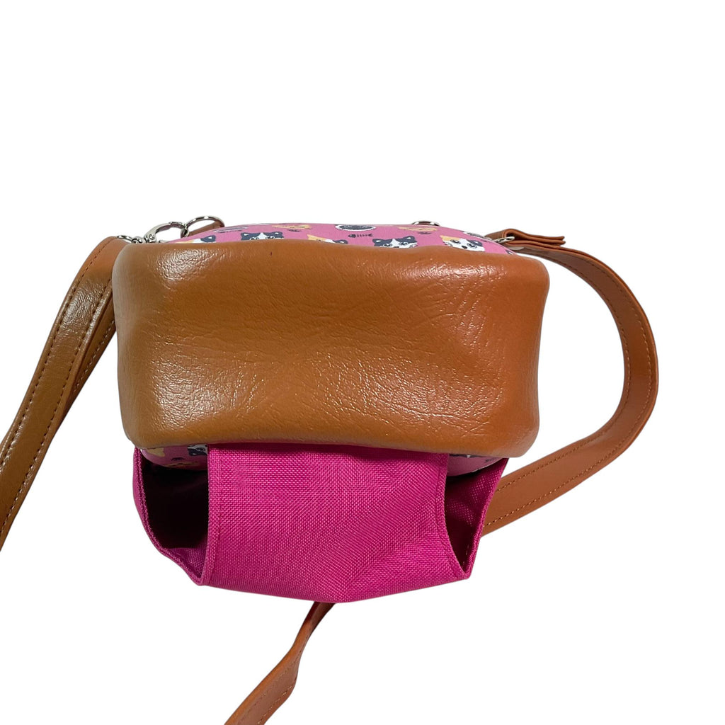 Water bottle sling bag, walking tour and travel day trip, cat lover bag with carry handle, water resistant vinyl/ faux leather bag