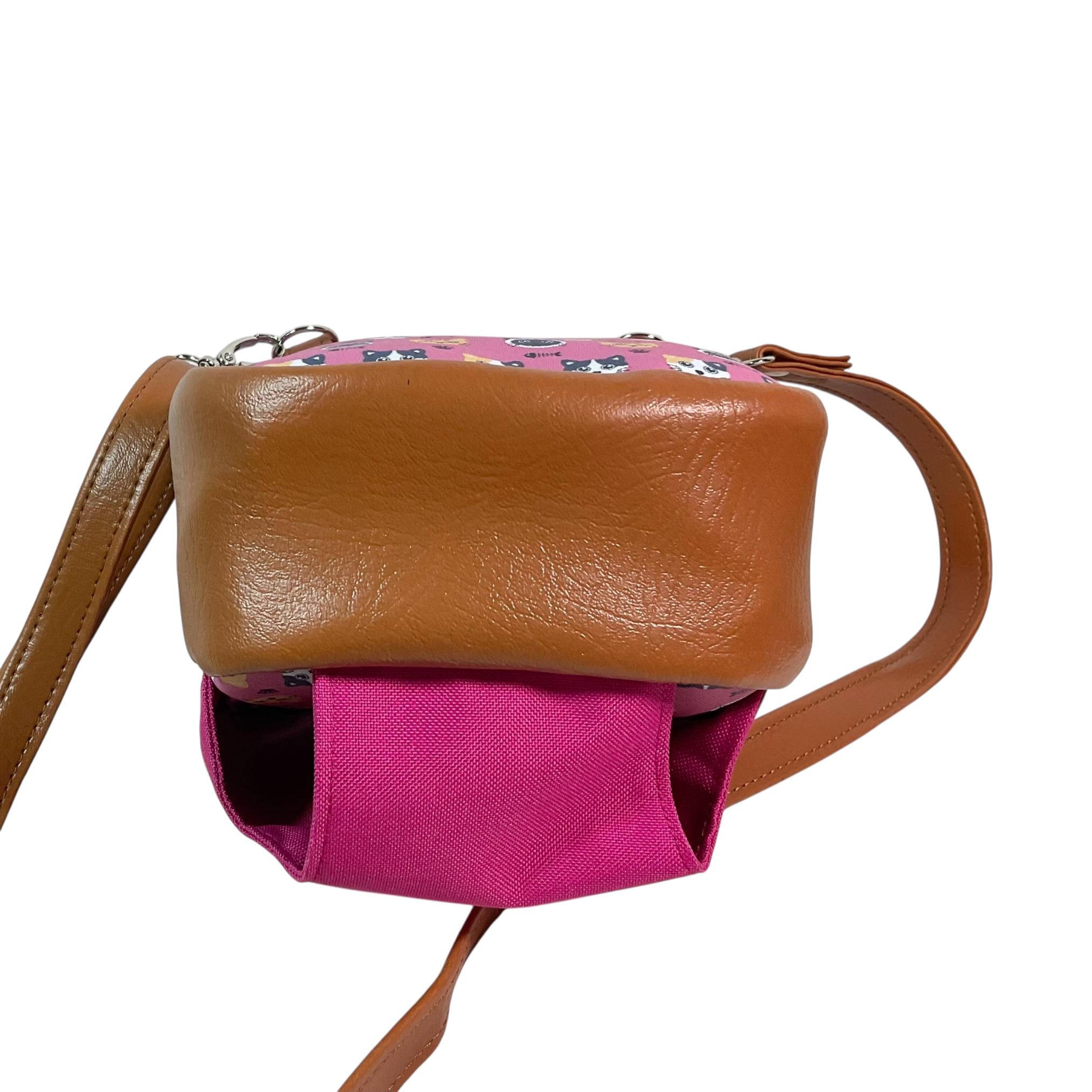 Water bottle sling bag, walking tour and travel day trip, cat lover bag with carry handle, water resistant vinyl/ faux leather bag