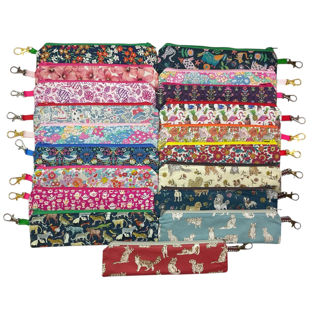 Liberty fabric slim pencil case, floral skinny zip pouch with lanyard clip, small items pouch, nail file storage, medical female sanitary