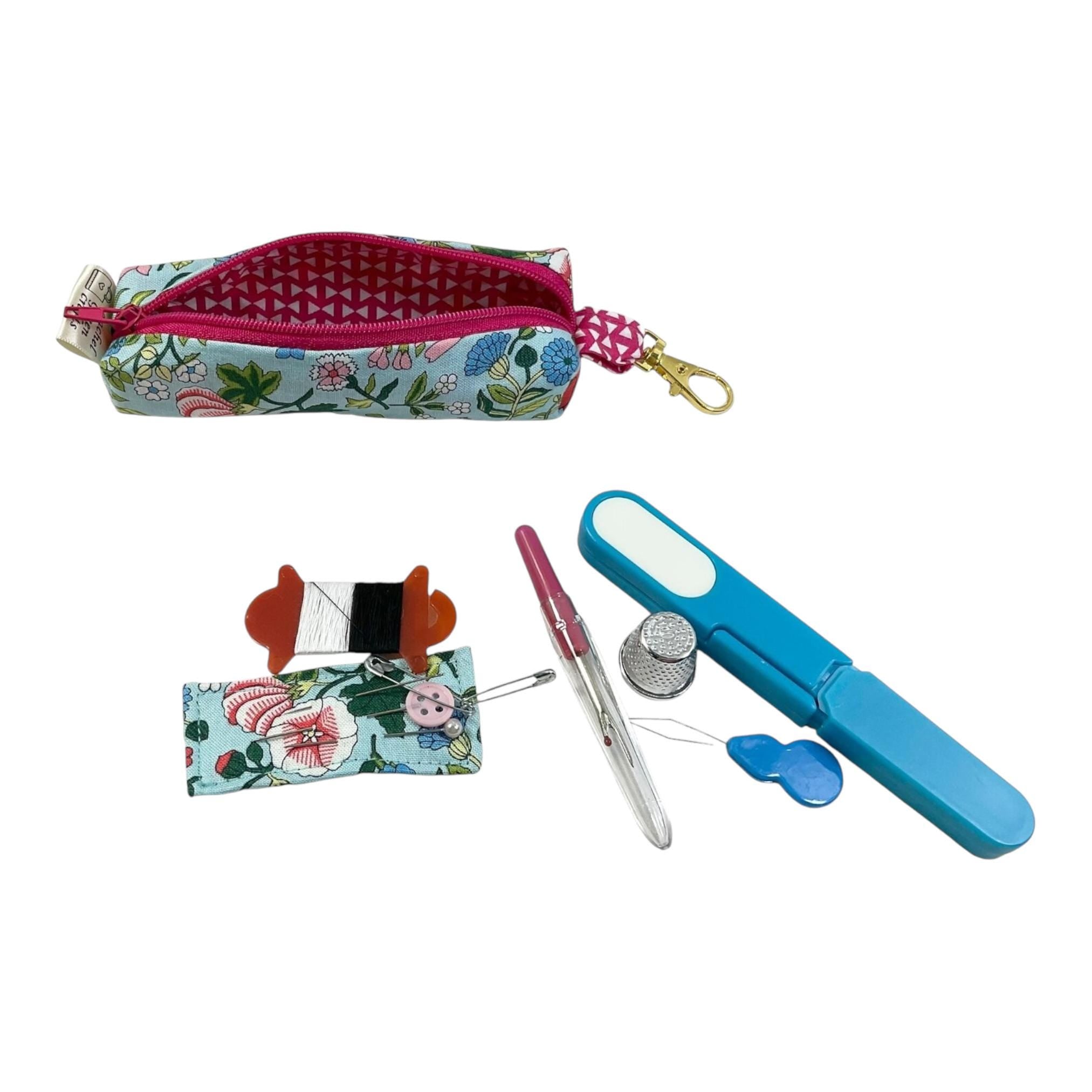 Mini sewing kit with lanyard clip, travel mending case, keyring needle case, keychain sewing notions, stocking filler, christmas gift